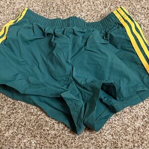 SHEIN Green Athletic Shorts with Yellow Stripes